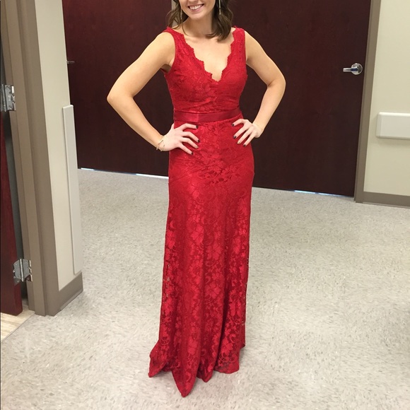 Floor length Red Lace Gown from Windsor - Picture 14 of 15